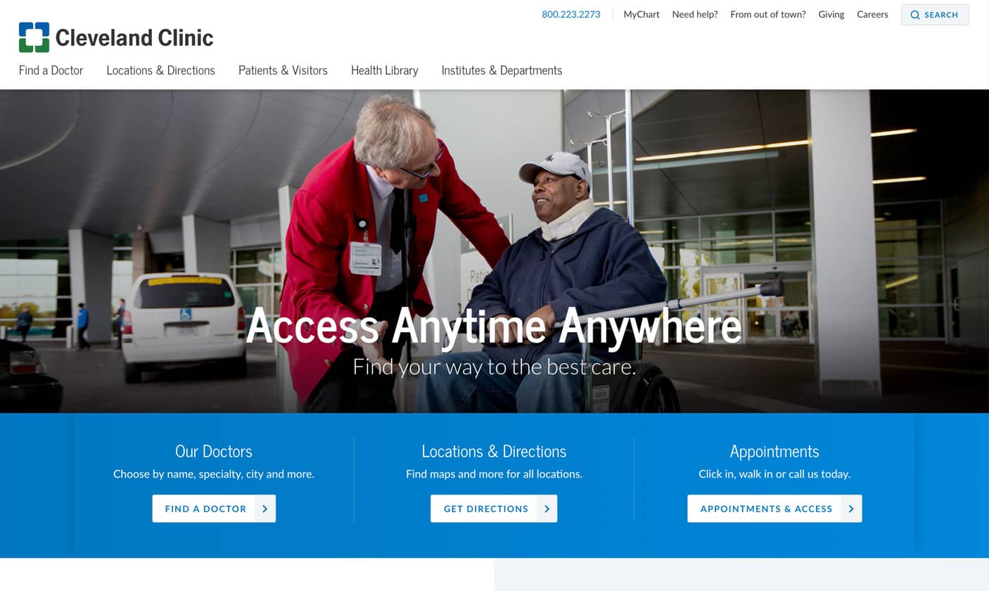 Cleveland Clinic homepage, desktop view
