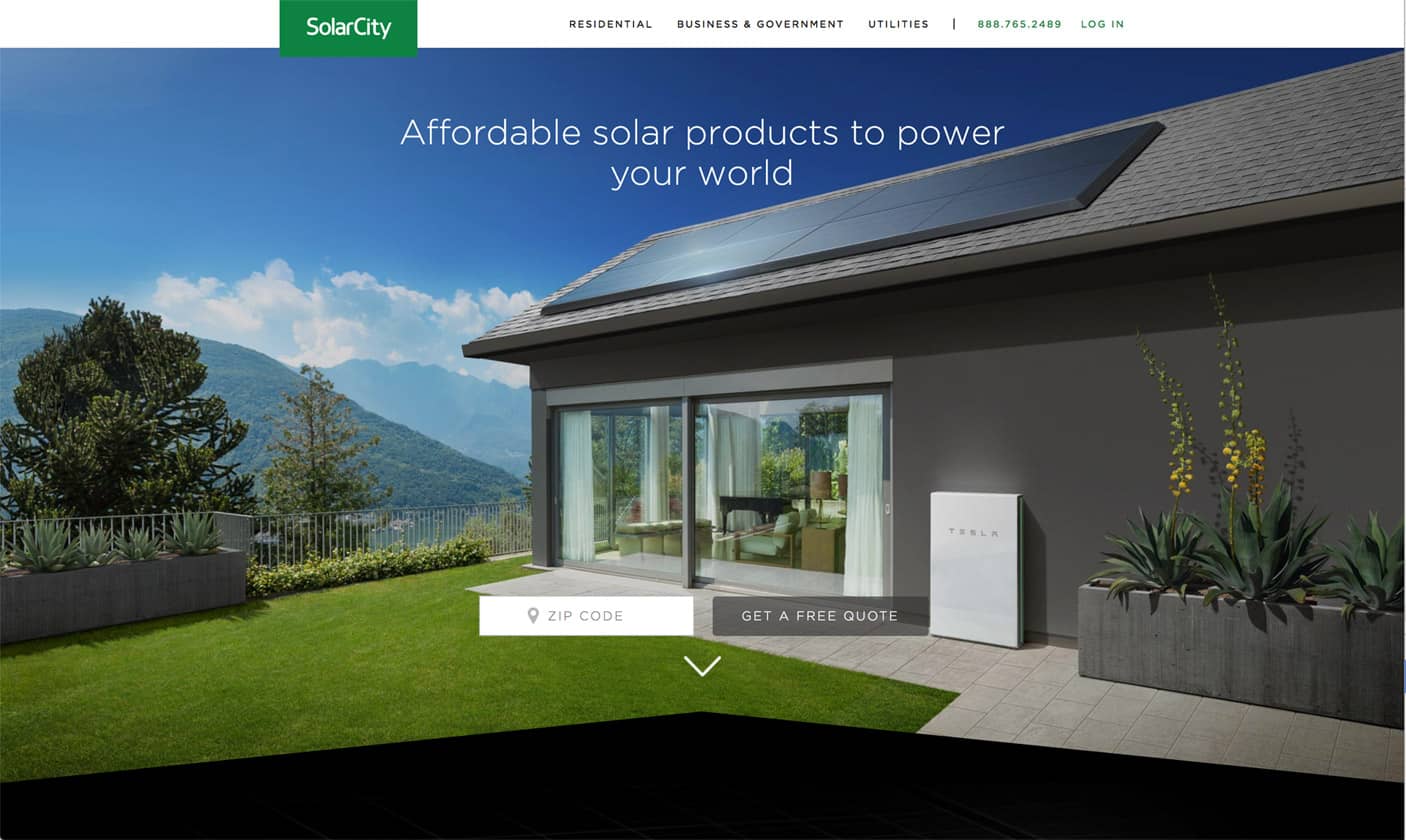 Solarcity homepage, desktop view